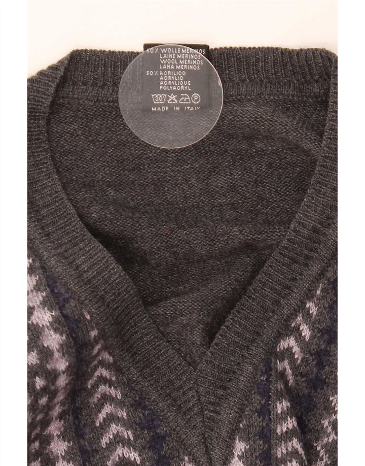 Rinaldi Hombre Jersey Con Cuello En V De Lana Geométrica Gris Medio