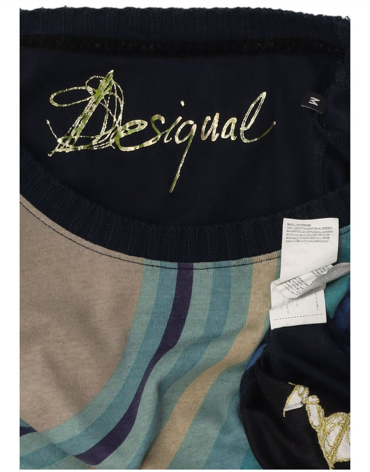 DESIGUAL Top gráfico para mujer manga larga UK 42 Algodón a rayas azul medio