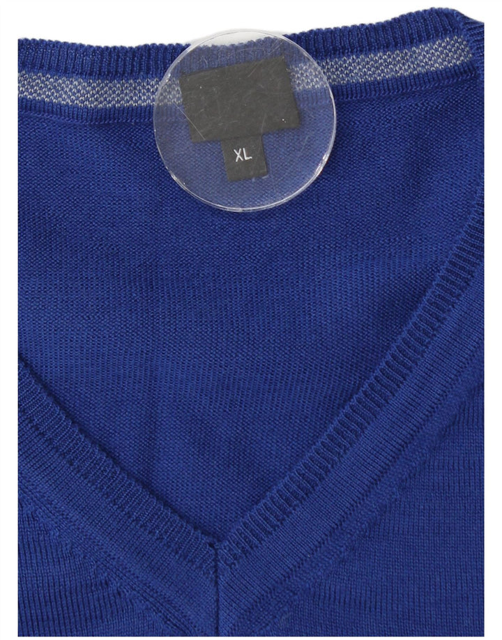 Hugo Boss Hombre Jersey con Cuello en V Jersey XL Lana Virgen Azul