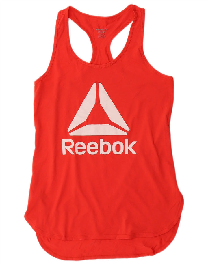 REEBOK Top sin mangas gráfico para mujer UK 12 Mediano Rojo Poliéster