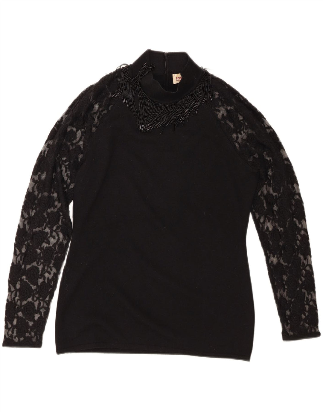 Roccobarocco Top para mujer de manga larga UK 44 Lana merino negra mediana