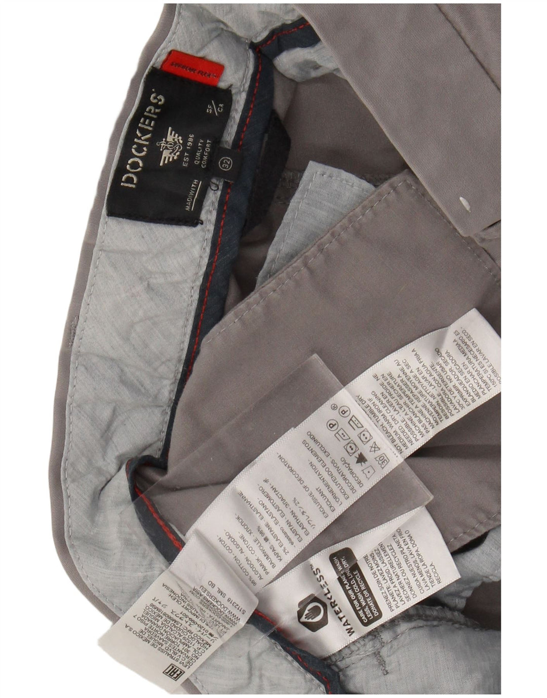 DOCKERS Pantalones cortos chinos para hombre W32 Algodón gris medio