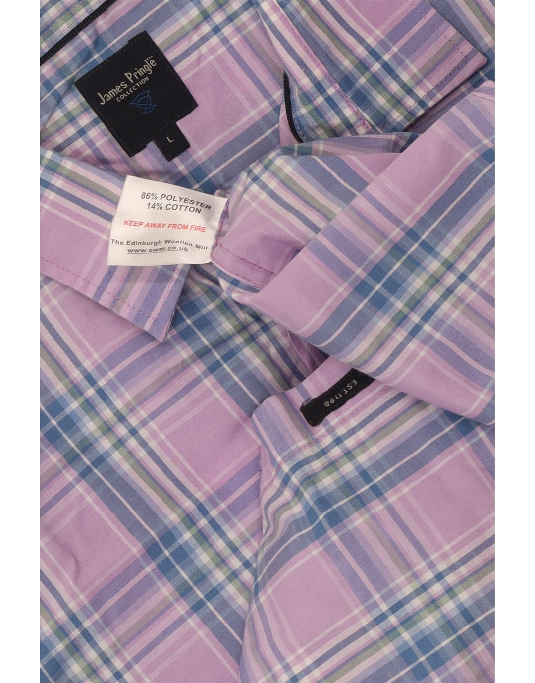JAMES PRINGLE Camisa de manga corta para hombre Poliéster a cuadros morado grande