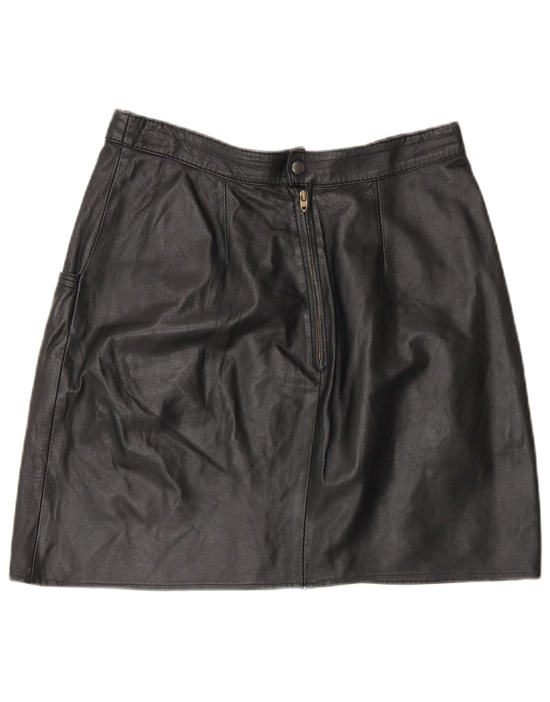 Vintage mujer mini falda de cuero IT 44 Medio W28 Negro