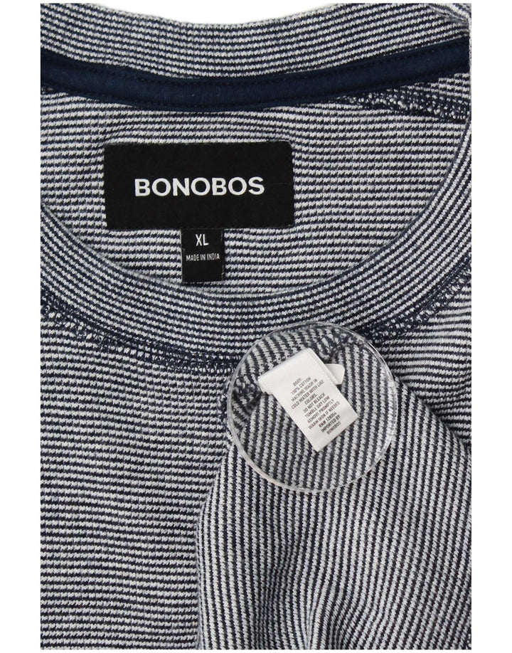 BONOBOS Camiseta para hombre de manga larga XL de algodón a rayas azules