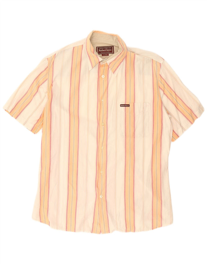 MARLBORO CLASSICS Camisa Manga Corta Hombre XL Algodón Rayas Naranja