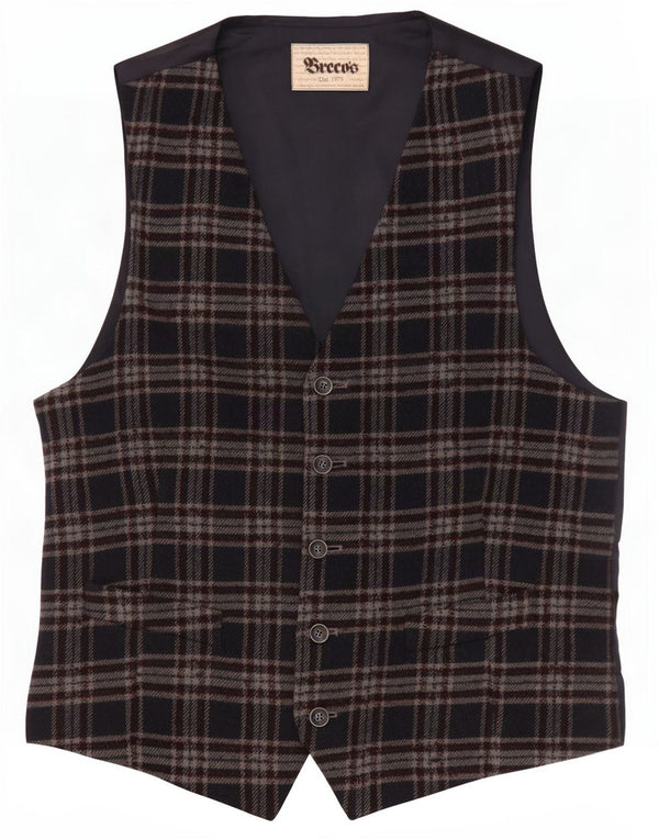 Chaleco para hombre Breco's IT 50 grande de lana a cuadros azul marino