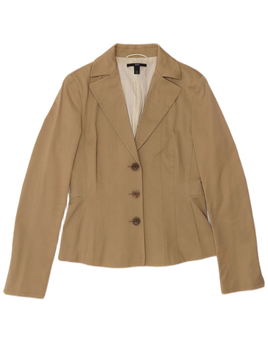 Hugo Boss Chaqueta Blazer de 3 Botones para Mujer UK 10 Small Beige Cotton Classic