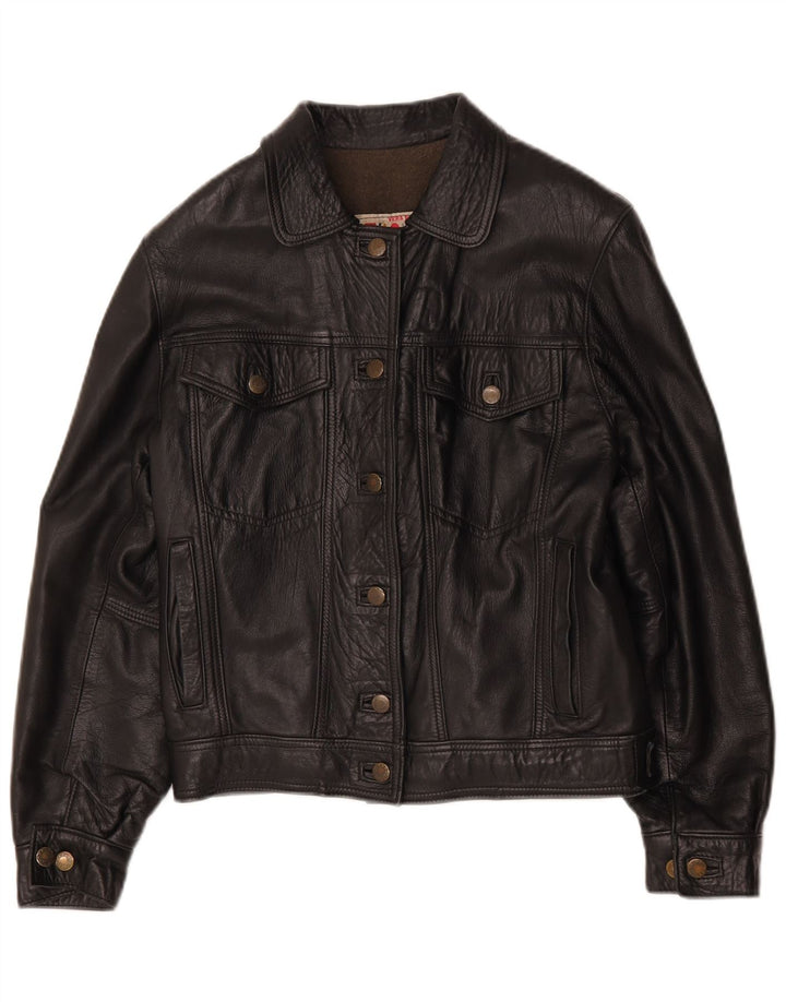 Vintage mujer chaqueta de cuero de gran tamaño Reino Unido 10 pequeño negro