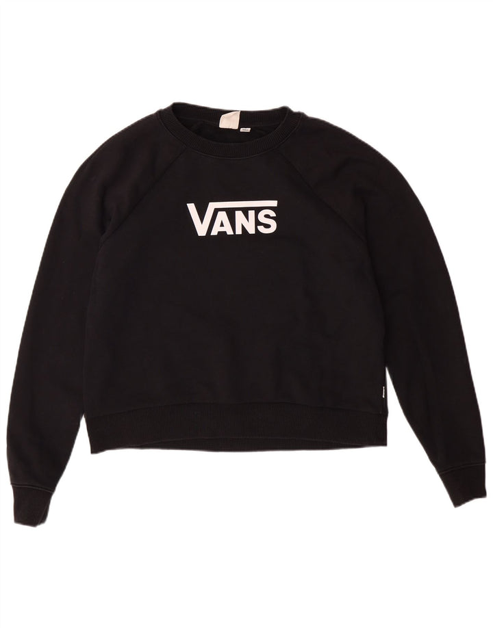 VANS Mujer Crop Oversize Graphic Sudadera Jumper UK 10 Small Negro