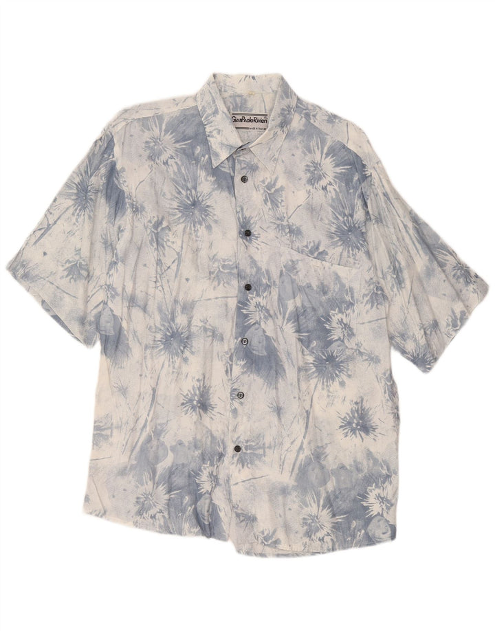 Camisa vintage de manga corta para hombre con efecto tie-dye azul medio