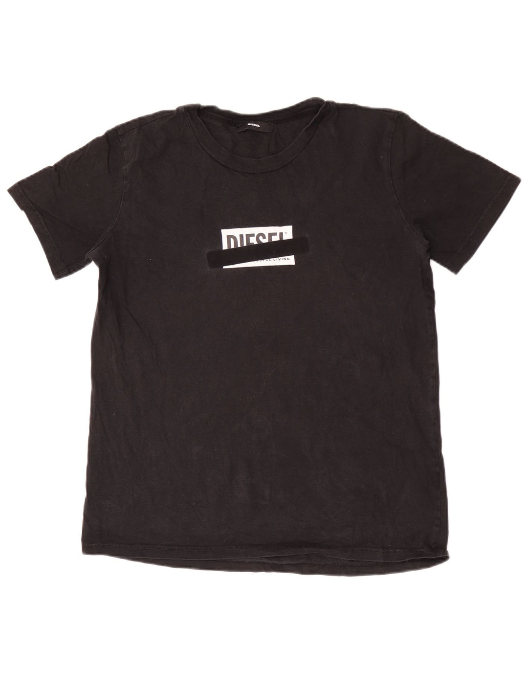 Diesel Hombre Camiseta Gráfica Top Grande Algodón Negro