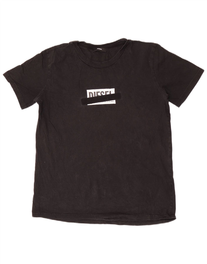 Diesel Hombre Camiseta Gráfica Top Grande Algodón Negro