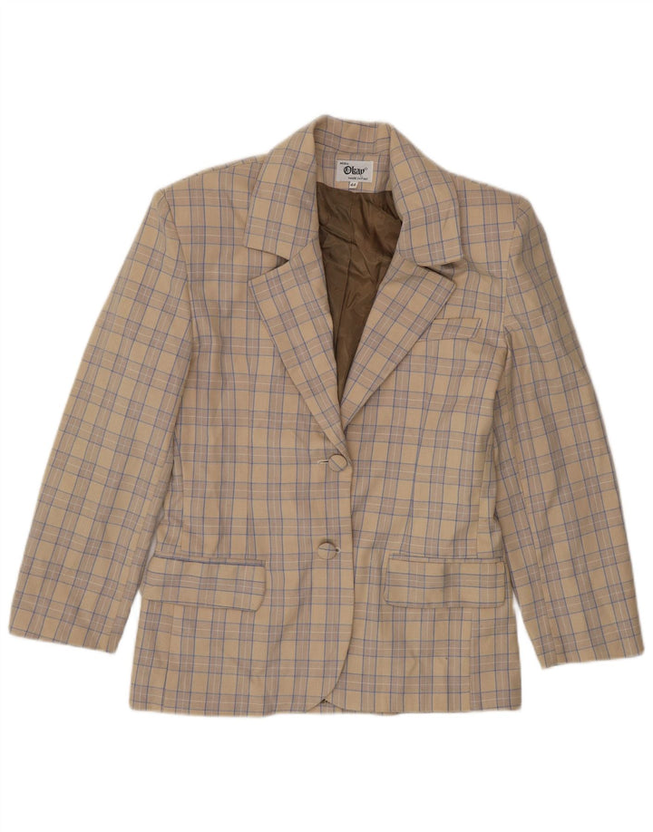 Okay Chaqueta tipo blazer de 2 botones para mujer IT 44 Lana a cuadros beige mediana