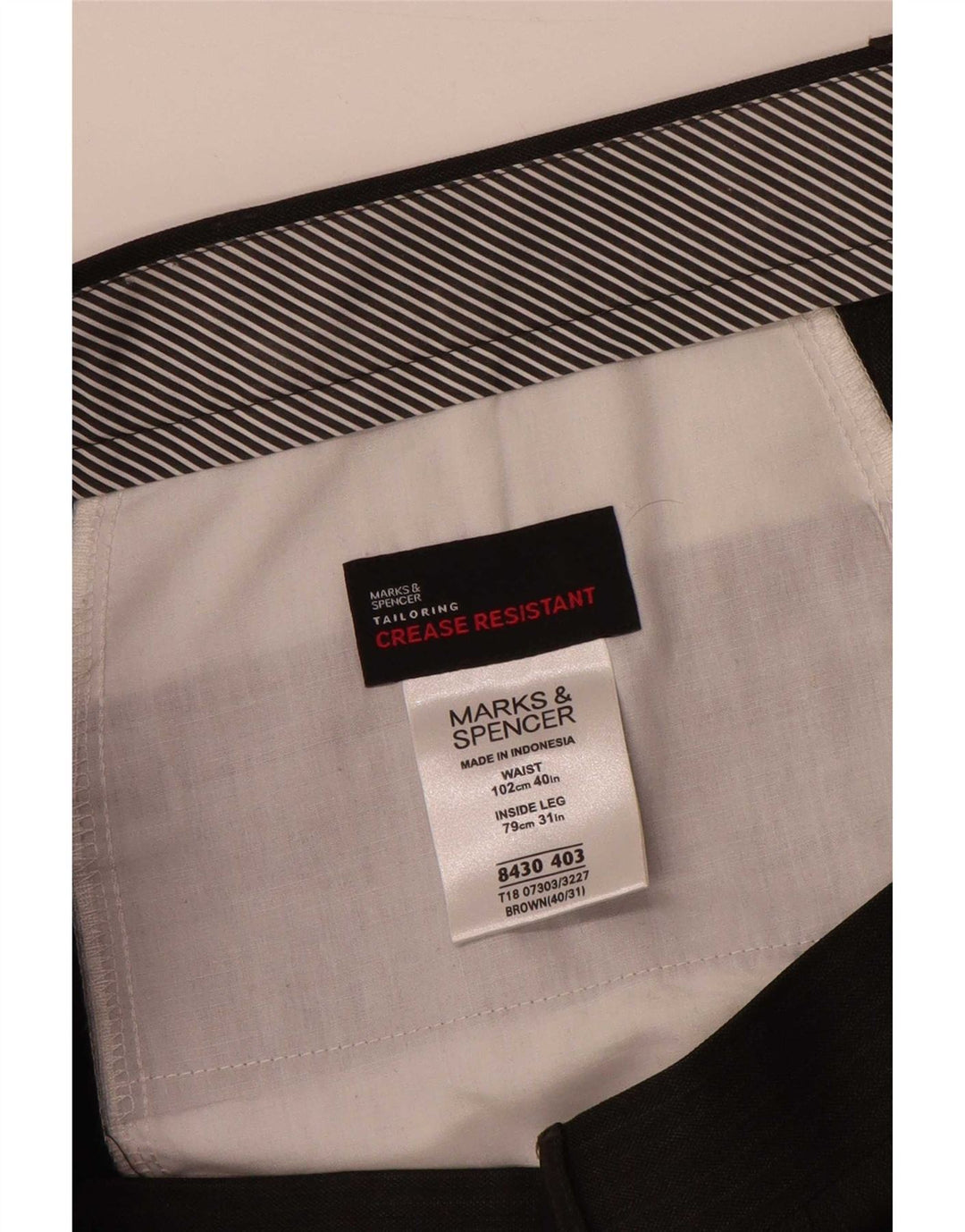 Marks & Spencer Pantalón de traje con pinzas para hombre W40 L31 Poliéster a rayas marrón