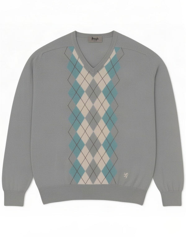 Pringle Jersey con cuello en V para hombre XL Blue Argyle/Diamond Lambswool
