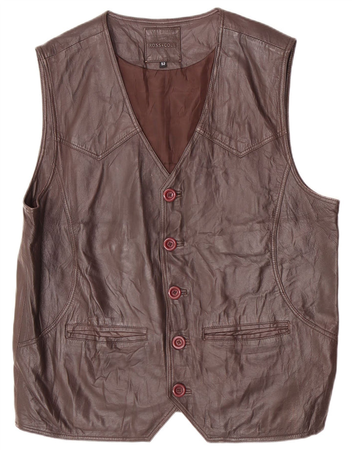 Ross&Cole Chaleco de cuero para hombre IT 52 XL Marrón