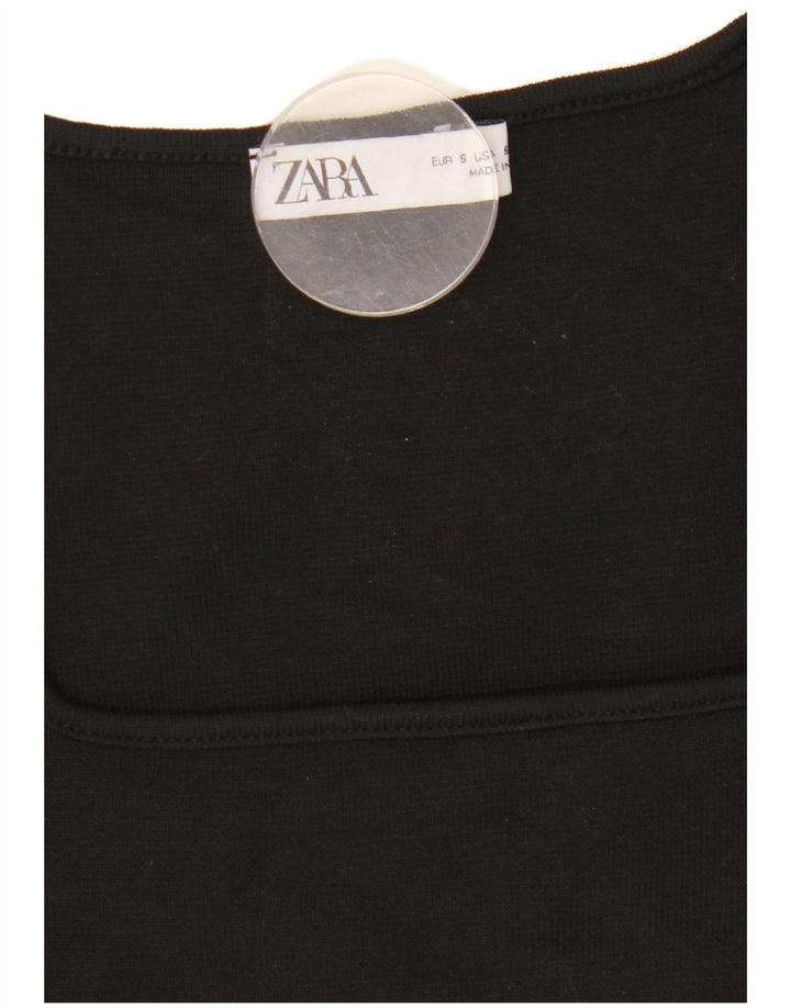 Zara Mujer Crop Top Manga Larga UK 8 Small Negro