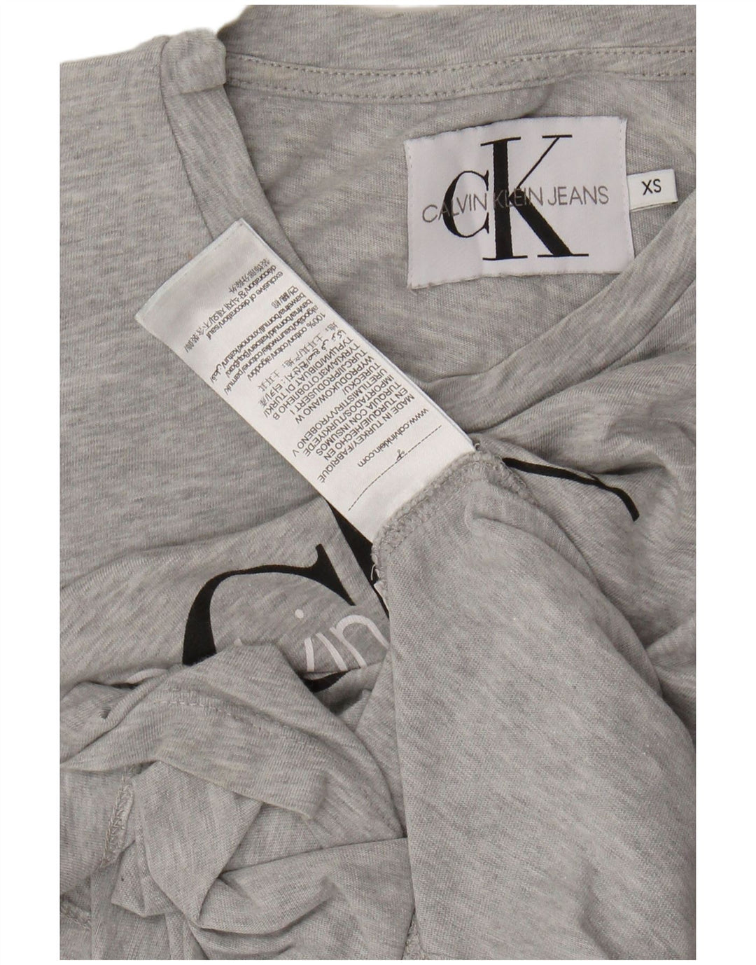 CALVIN KLEIN JEANS Camiseta gráfica para mujer Top UK 6 XS Algodón moteado gris