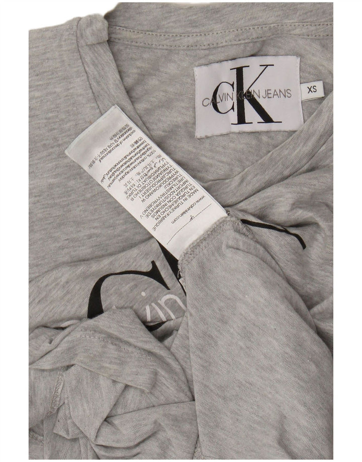 CALVIN KLEIN JEANS Camiseta gráfica para mujer Top UK 6 XS Algodón moteado gris