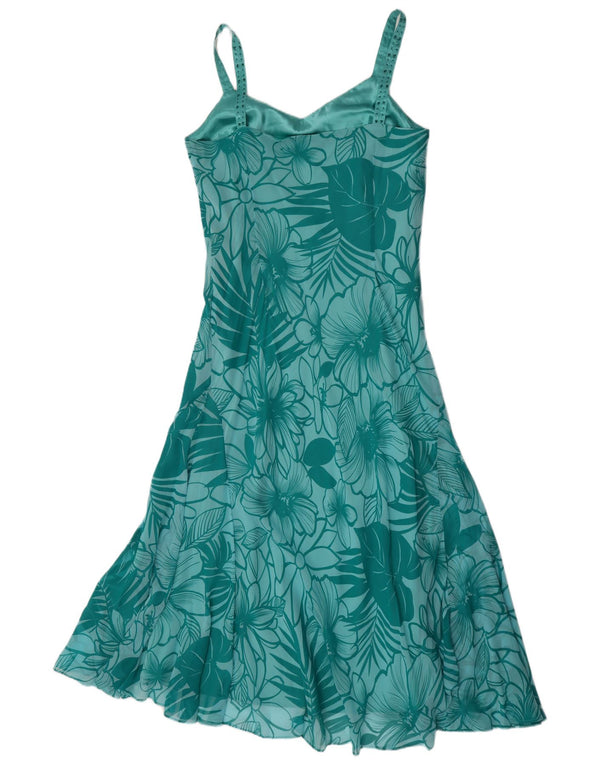 CC Vestido largo sin mangas para mujer UK 46 Grande Seda floral turquesa