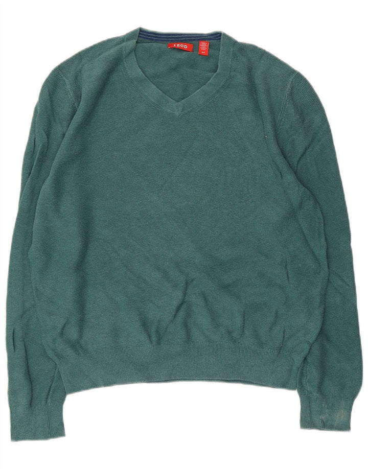 IZOD Suéter tipo jersey de gran tamaño con cuello en V para mujer UK 10 Small Green