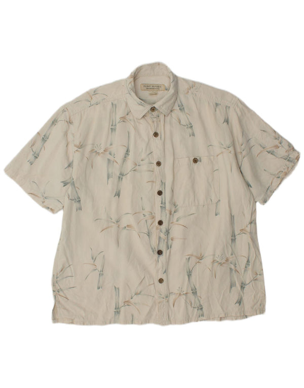ISLAND REPUBLIC Camisa de manga corta para hombre grande de seda floral blanco roto