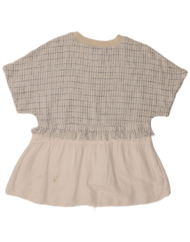 Zara Mujer Blusa Top Reino Unido 44 Medio Blanco Cuadros Algodón