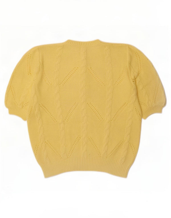 Vintage mujer manga corta botón cuello jersey suéter Reino Unido 18 XL amarillo