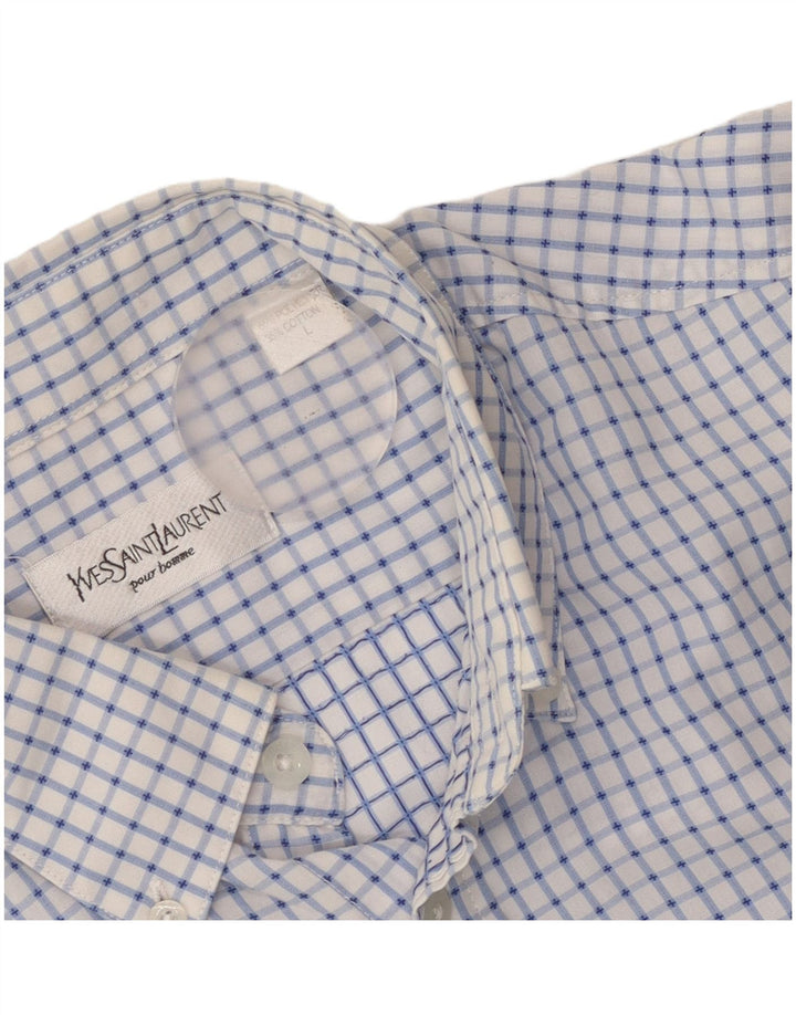 Yves Saint Laurent Camisa de manga corta para hombre Poliéster a cuadros azul grande