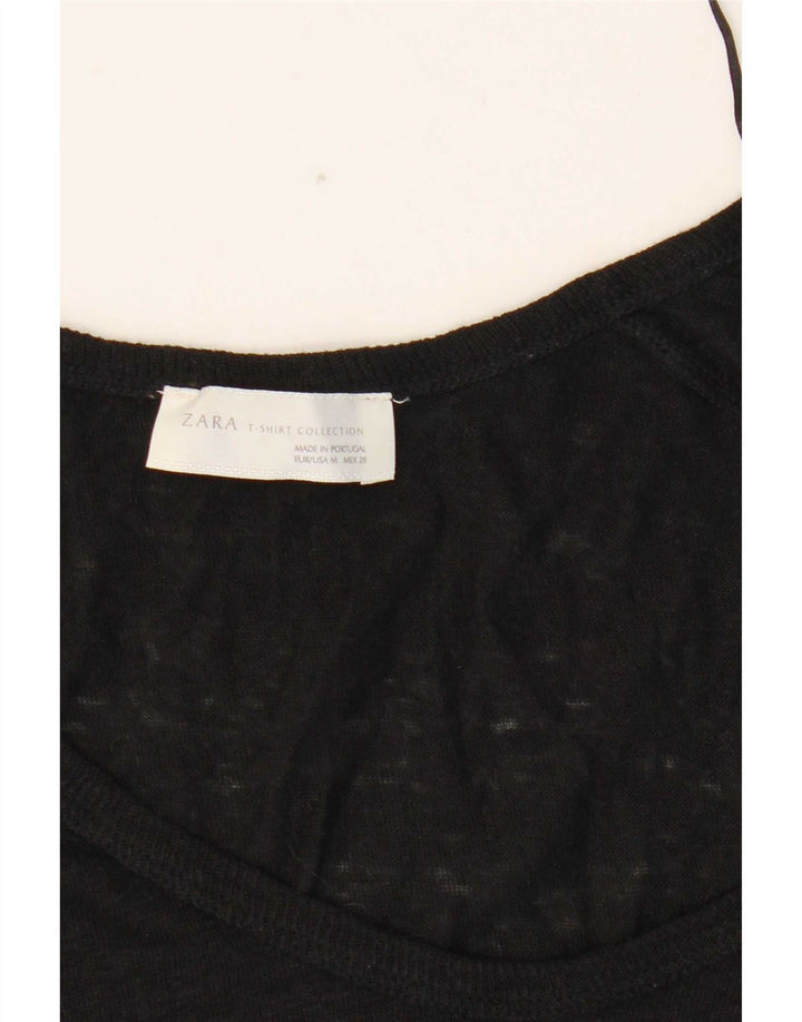 Zara Mujer Top Manga 3/4 UK 42 Mediano Negro