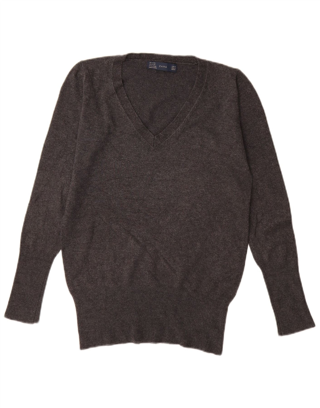 Zara - Jersey con cuello en V para mujer, talla 42, rayón gris medio
