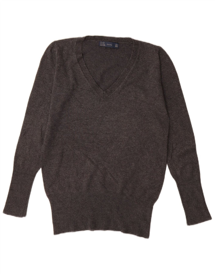 Zara - Jersey con cuello en V para mujer, talla 42, rayón gris medio
