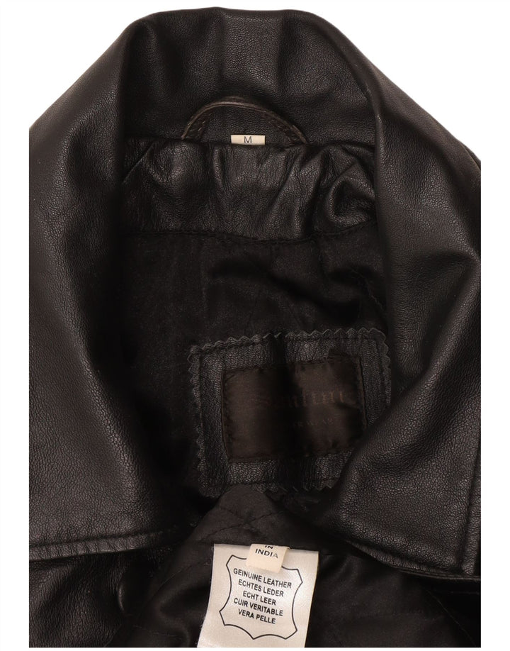 Santini Abrigo de cuero para mujer UK 44 Cuero negro mediano