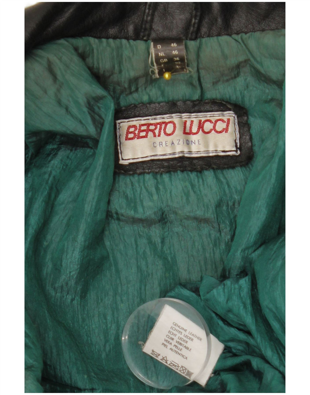 BERTO LUCCI Chaqueta motera de cuero para hombre UK 36 Small Black Leather