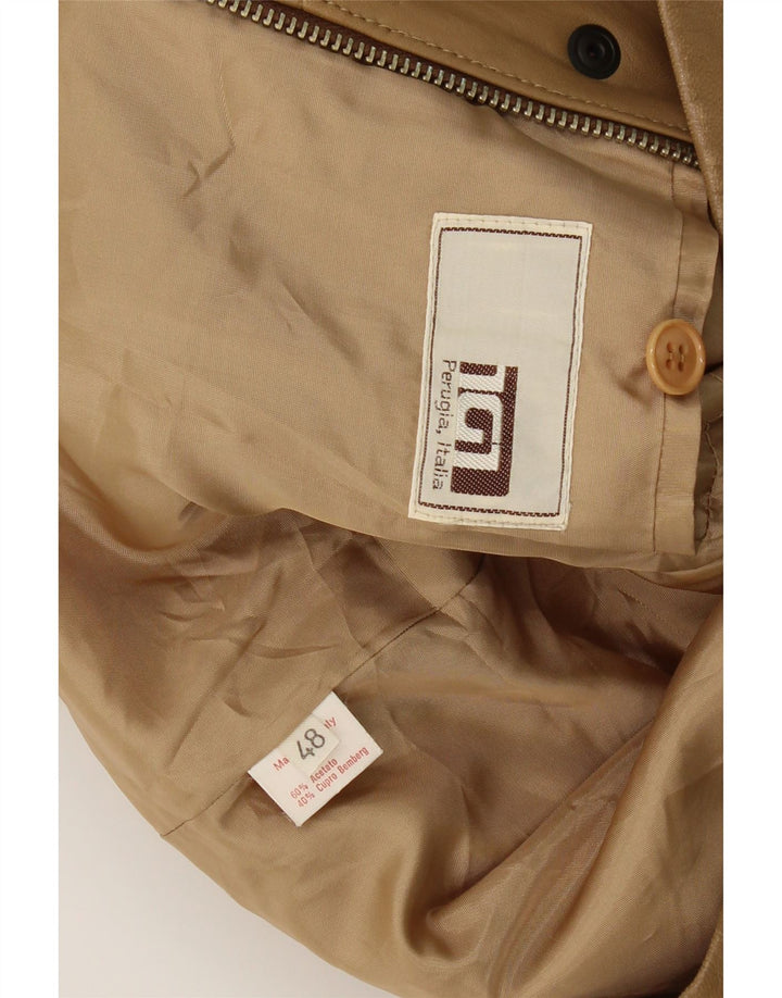 VINTAGE Mens Perugia Leather Coat IT 48 Medium Beige Vintage Vintage and Second-Hand Vintage from Messina Hembry 