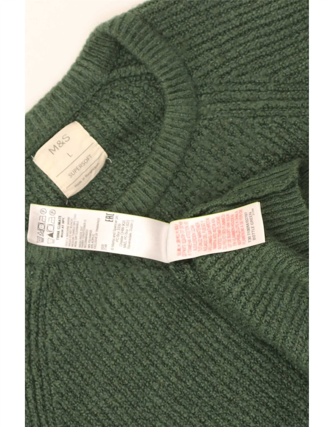 Marks & Spencer - Jersey de cuello redondo para hombre, talla grande, poliamida verde