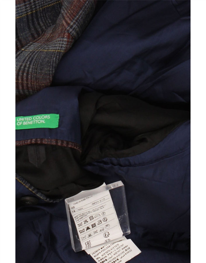 Benetton Chaqueta Americana De 2 Botones Para Hombre UK 38 Mediana Lana A Cuadros Azul Marino