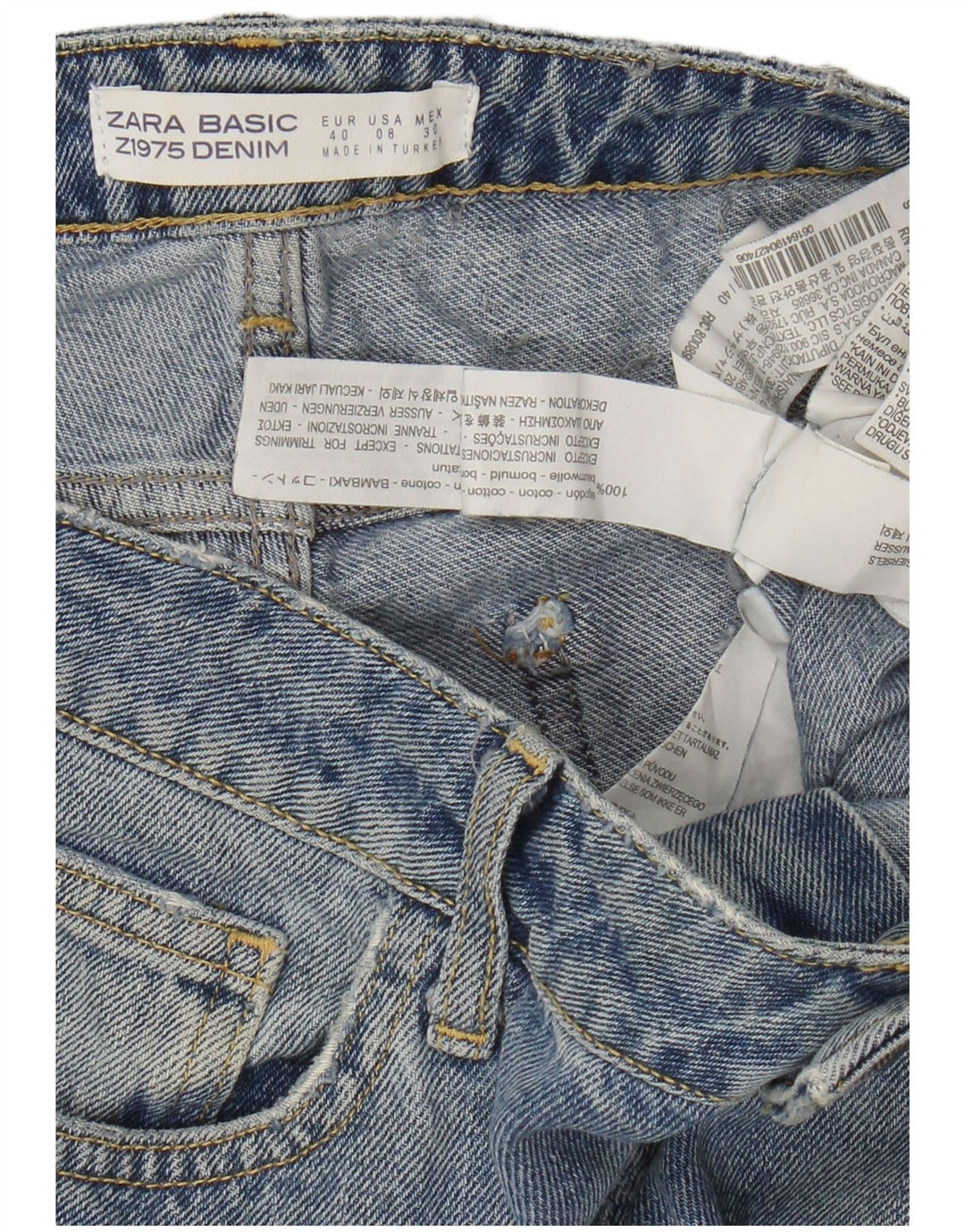 Zara Jeans Cortos Gráficos para Mujer EU 40 Medium W30 L26 Algodón Manchado Azul