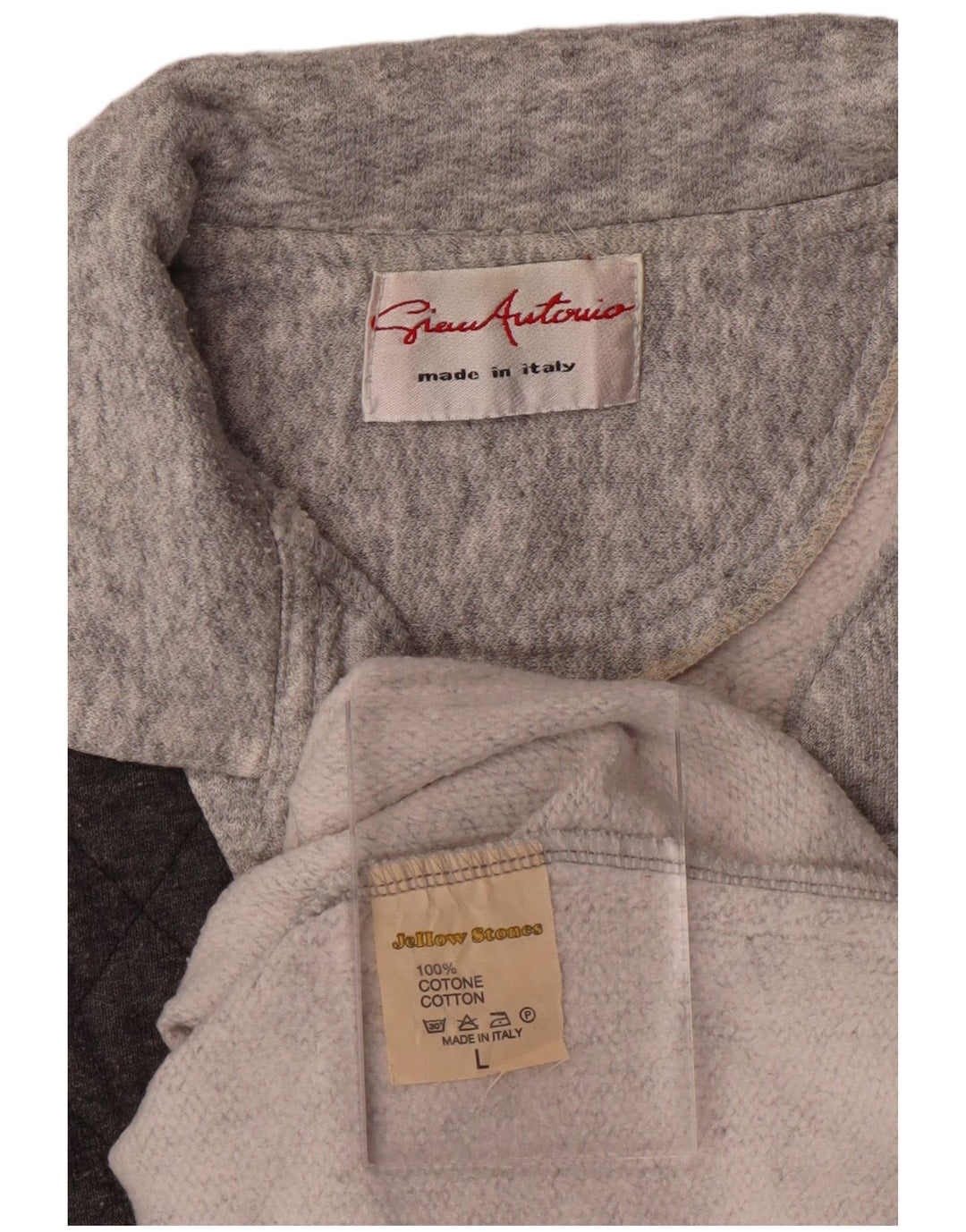 VINTAGE Hombres Polo Cuello Sudadera Jersey Grande Gris Colorblock Algodón