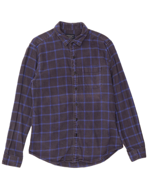 American Eagle Camisa de franela para hombre Algodón a cuadros azul marino mediano