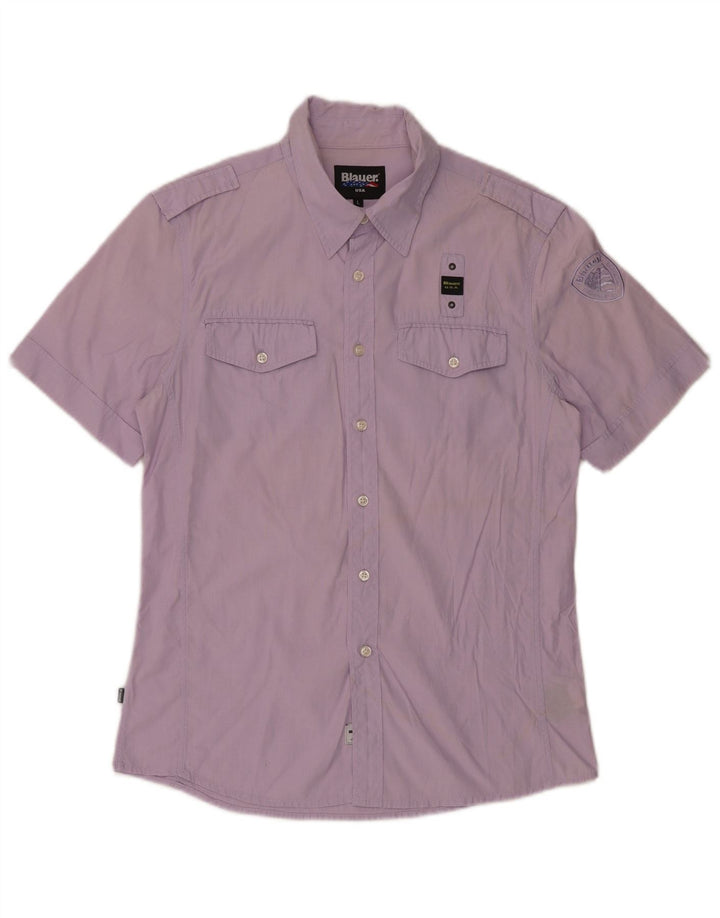 Blauer Camisa Militar De Manga Corta Para Hombre Algodón Lila Grande