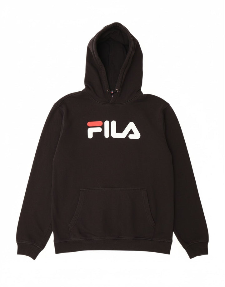 FILA Mens Graphic Hoodie Jumper Medium Black Cotton Vintage Fila and Second-Hand Fila from Messina Hembry 