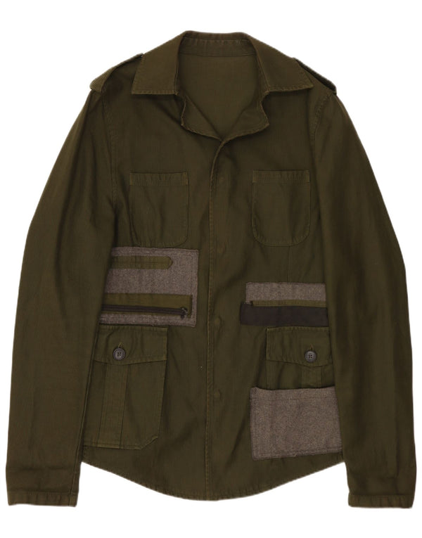 Chaqueta utilitaria militar vintage para hombre IT 48 Algodón con bloques de color caqui medio