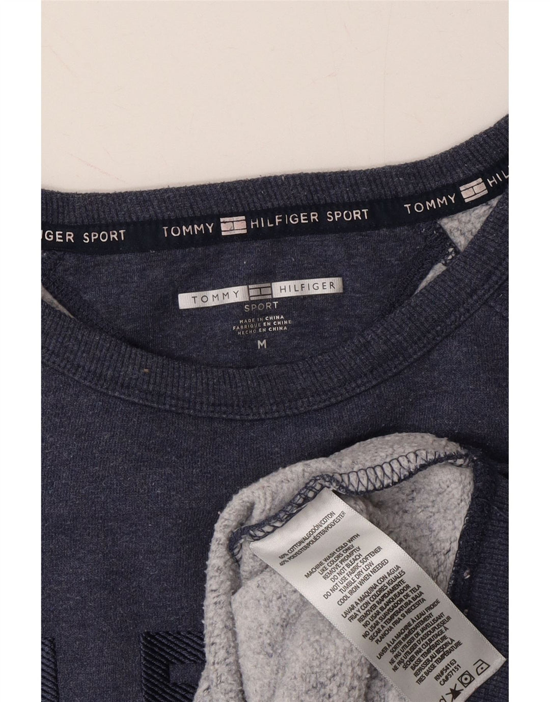 TOMMY HILFIGER Womens Crop Sweatshirt Jumper UK 14 Medium Navy Blue Vintage Tommy Hilfiger and Second-Hand Tommy Hilfiger from Messina Hembry 