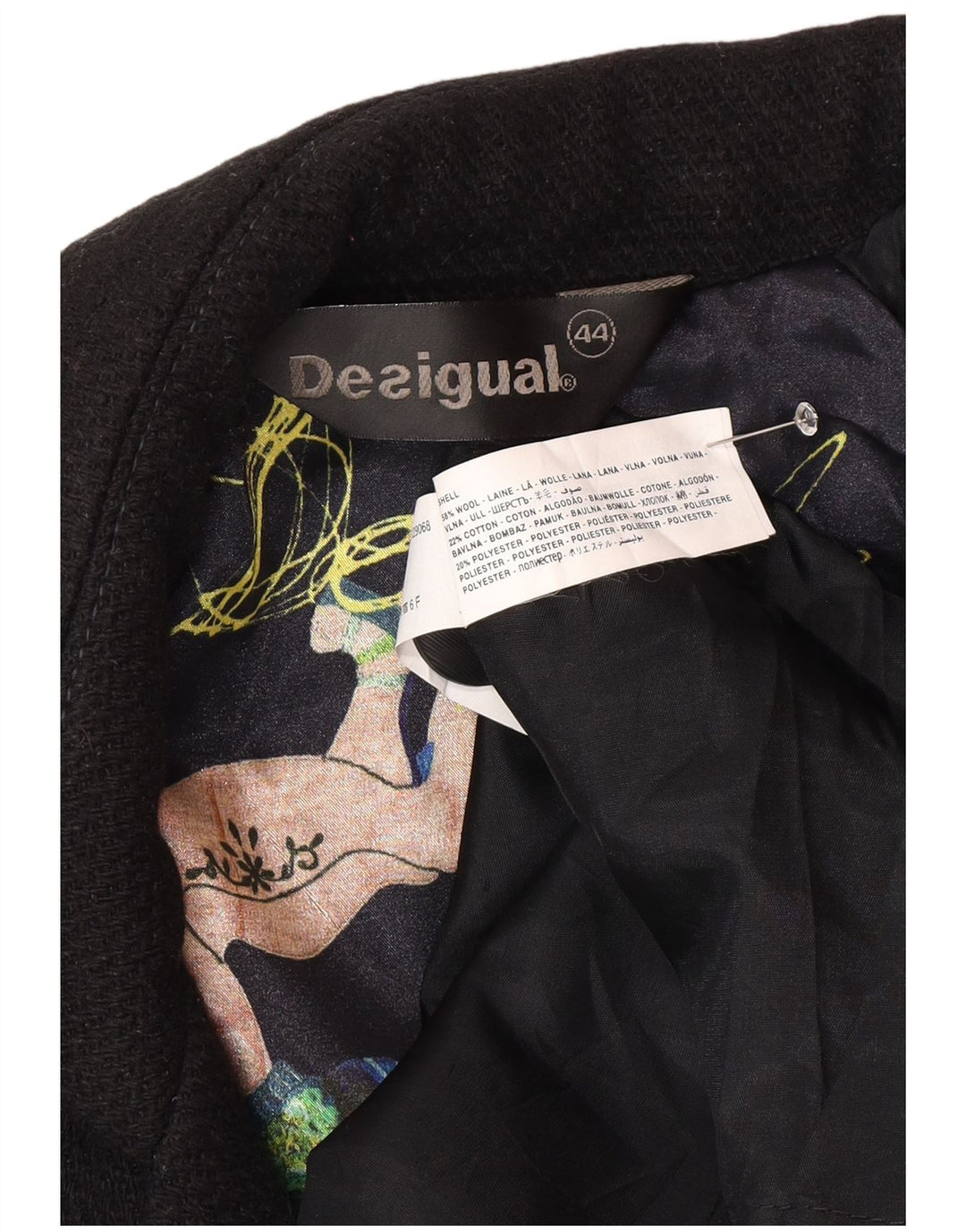Abrigo Desigual Mujer EU 44 XL Lana Floral Negra
