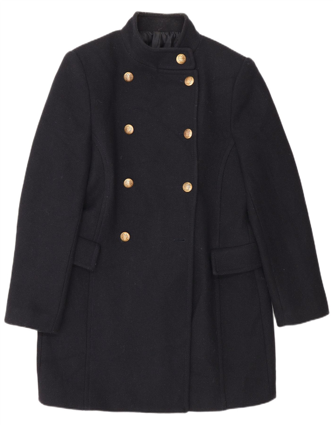 Zara Mujer Abrigo Cruzado UK 46 Grande Lana Azul Marino