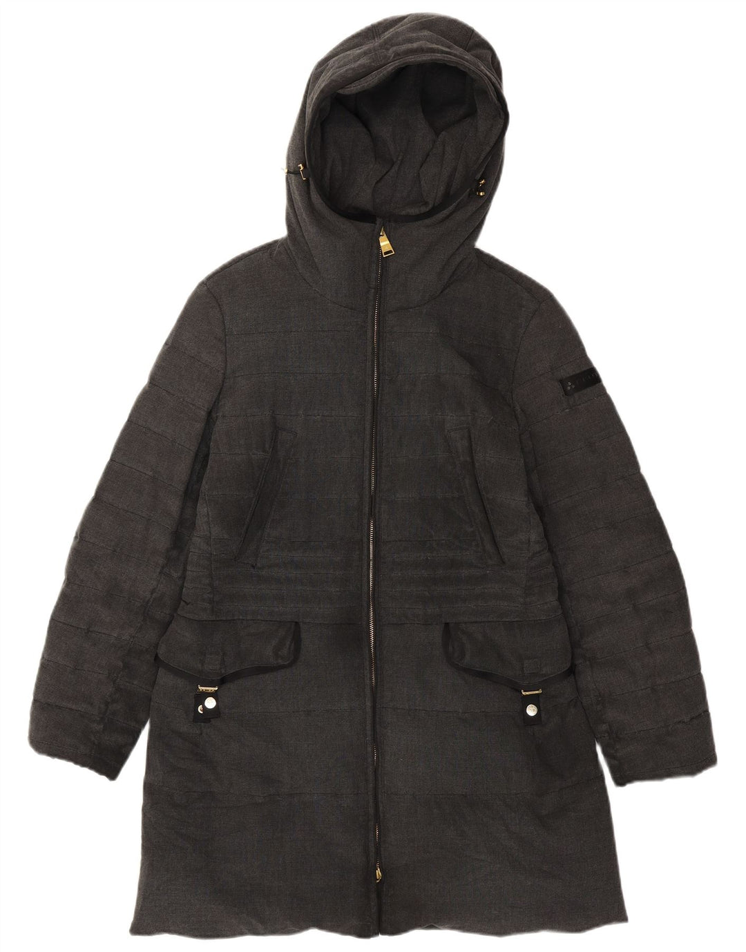 PEUTEREY Abrigo acolchado con capucha para mujer IT 46 Poliéster gris grande