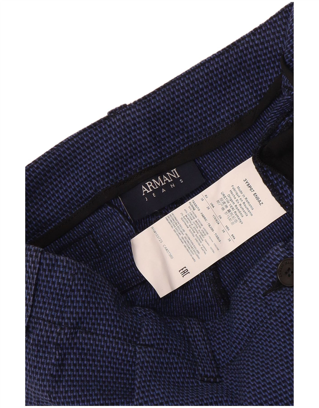 Armani Pantalón chino ajustado para mujer EU 38 Medium W28 L29 Blue Houndstooth