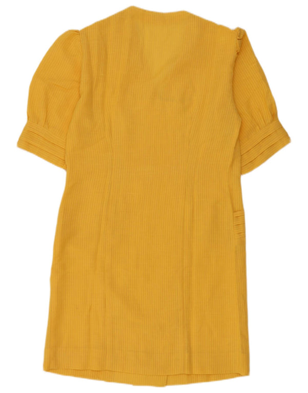 Vintage mujer doble pecho camisa vestido Reino Unido 12 medio amarillo rayas
